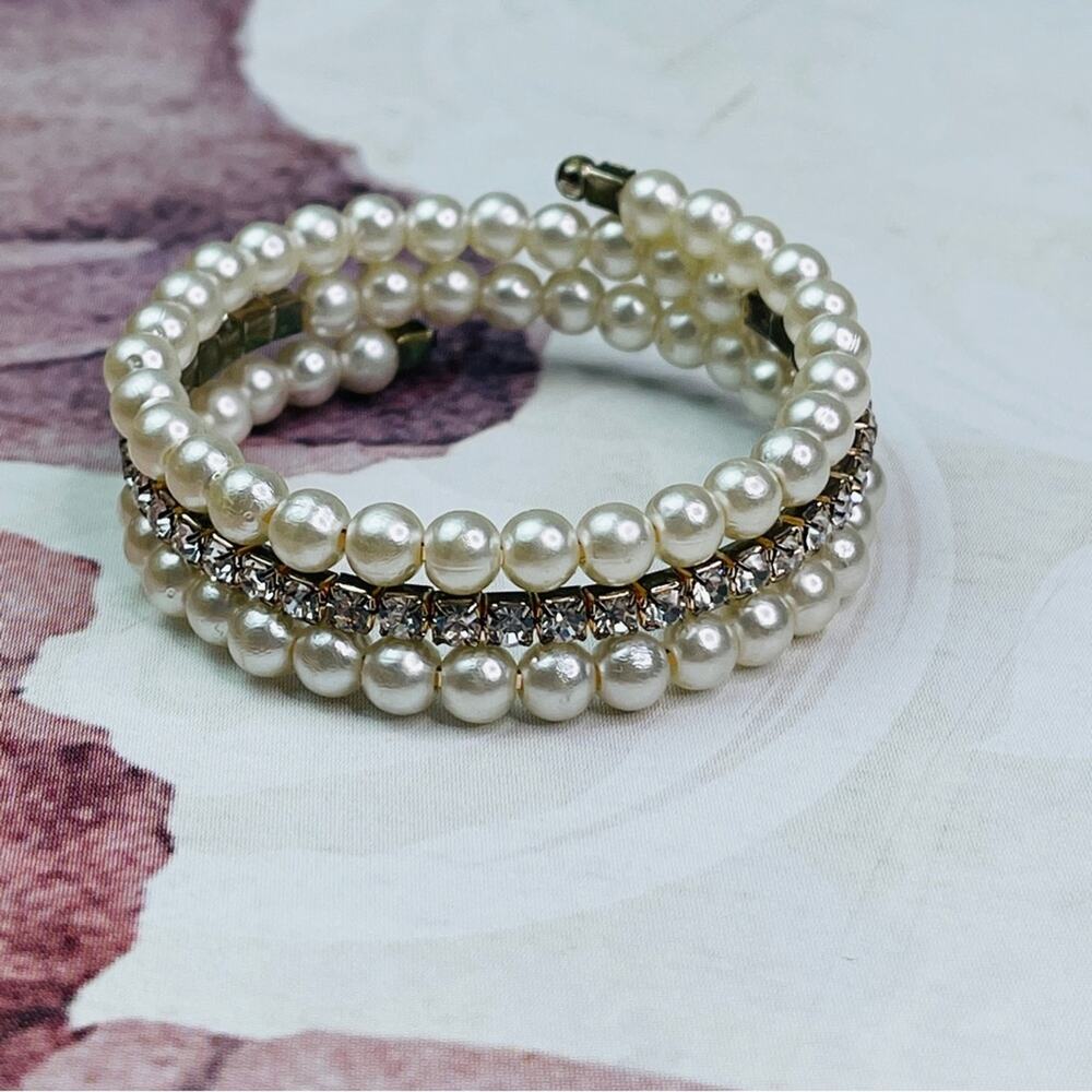 Pearl and Rhinestone Coil Bracelet